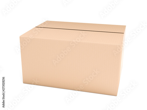 Closed brown corrugated carton box. Big shipping packaging. 3d rendering illustration isolated