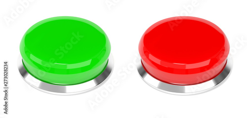 Red and green push buttons. 3d rendering illustration isolated