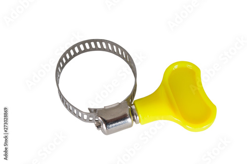 metal clamps for hose connection isolated on white background close up