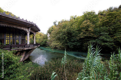 Caucasus. Pavilion of an abandoned railway station in the gorge Psyrtsha.