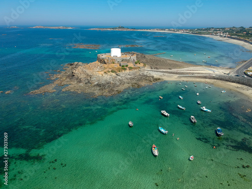 Fotografie Aerial view Fort grey, built in 1804 to defend the west coast of Guernsey