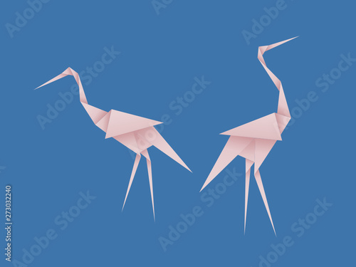 Origami Flamingos in Blue BG Vector photo