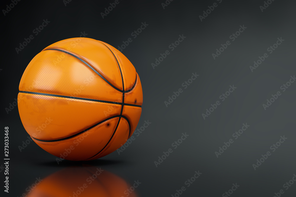 3d rendering close-up shot of Basketball on dark studio shot background with clipping paths.