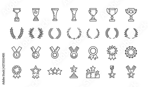 Awards line art icons set of winner