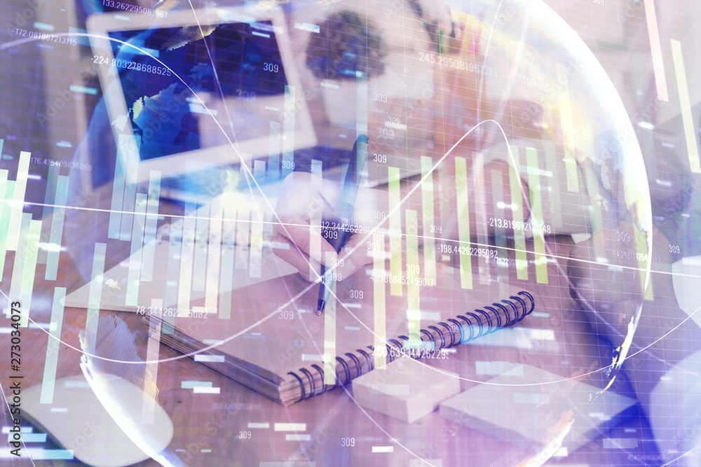custom made wallpaper toronto digitalInternational business hud over woman's hands writing background. Concept of hard work. Double exposure