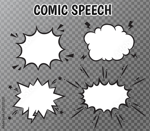 Comic speech bubbles collection on transparent background.