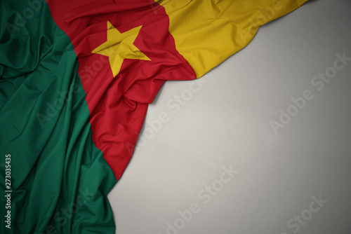 waving national flag of cameroon on a gray background. photo