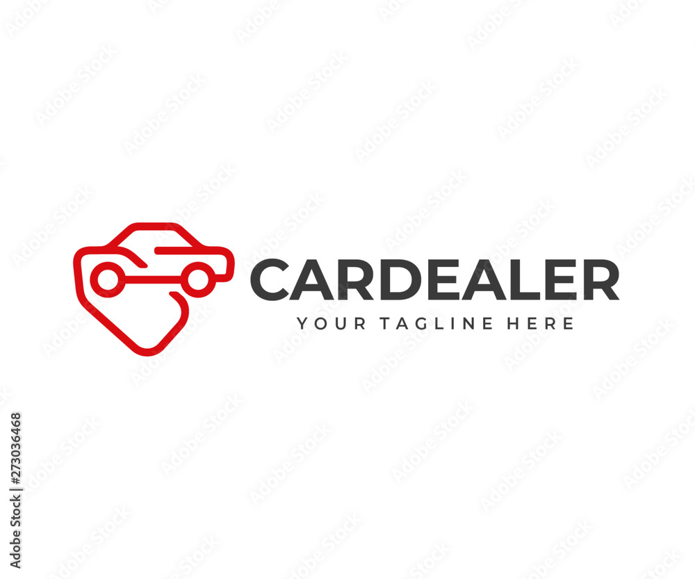 Automobile buying service logo design. Car dealership vector design. Automotive silhouette with price tag logotype Automobile buying service logo design. Car dealership vector design. Automotive silhouette with price tag logotype