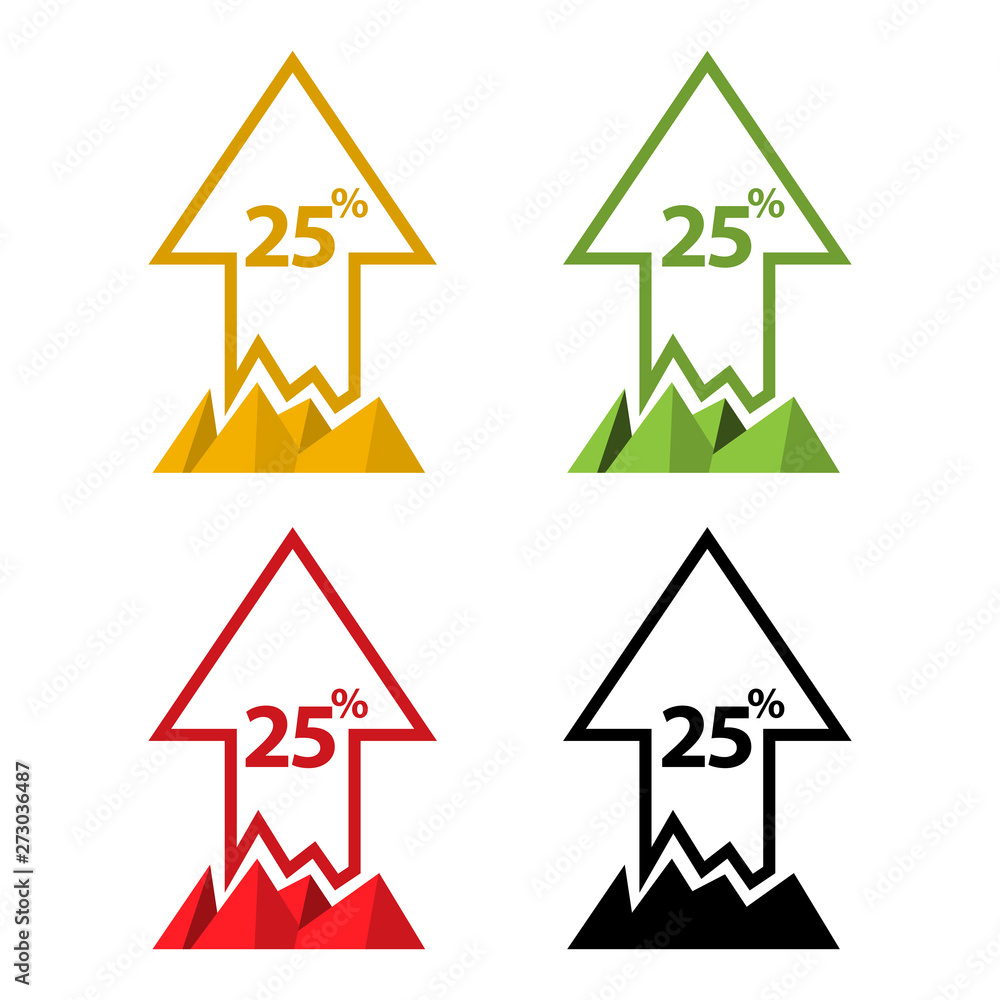 Twenty five percent up, upwards arrow illustration Twenty five percent up, upwards arrow illustration