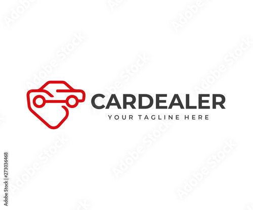 Automobile buying service logo design. Car dealership vector design. Automotive silhouette with price tag logotype
