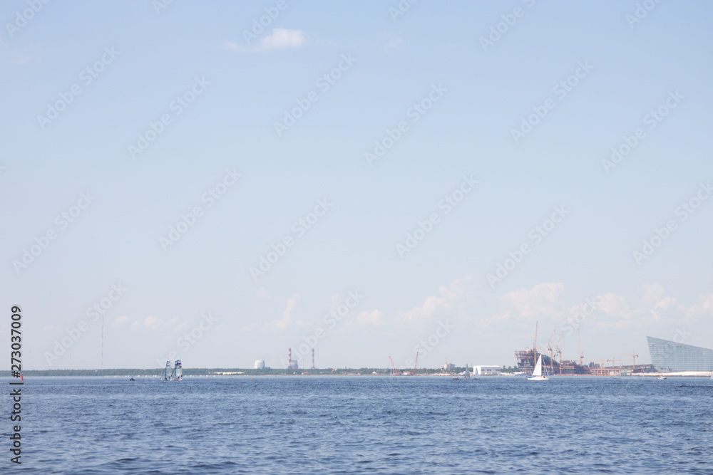 Seascape with calm sea in fine weather.