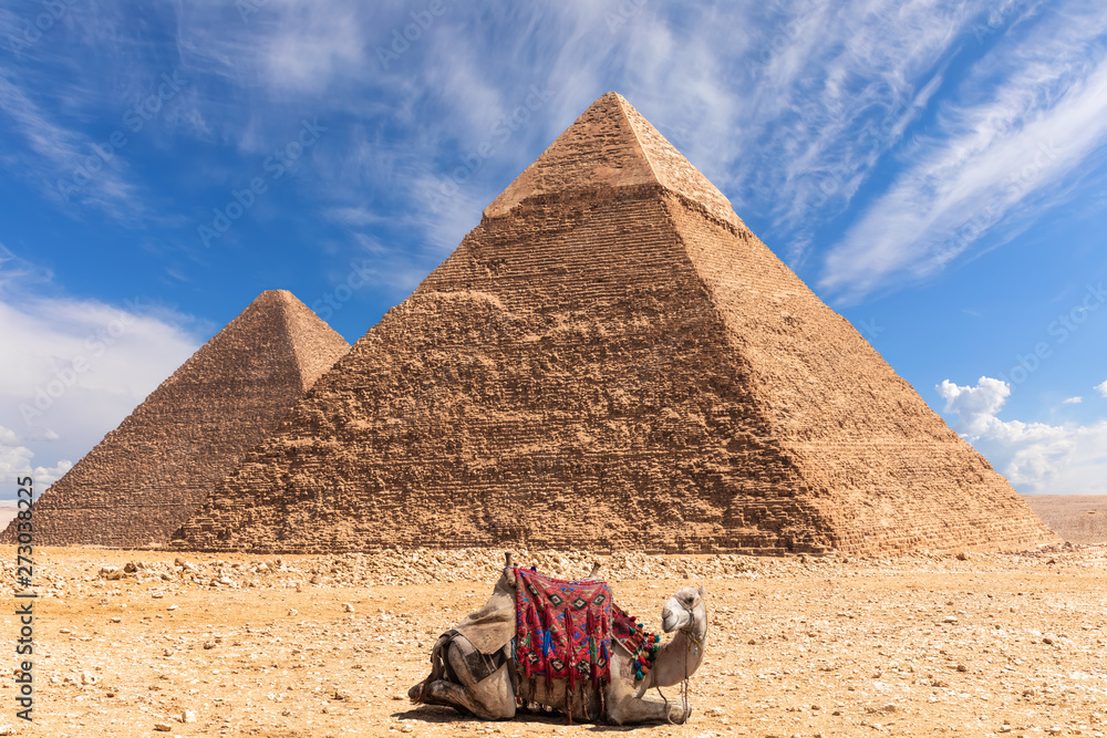The Pyramid of Khafre and the Pyramid of Khufu in Giza, Egypt