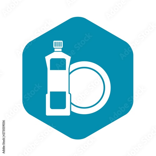 Dishwashing liquid detergent and dish icon in simple style on a white background vector illustration