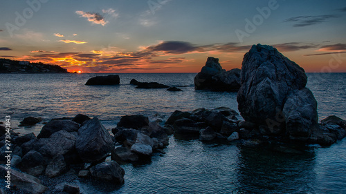 Autumn sunrise on the Black Sea in Crimea