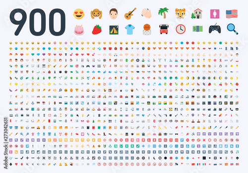 All type of emojis, emoticons, stickers flat illustration symbols. Hands, man, woman, workers, fruits, drinks, food, buildings, animals, activity, sport smileys icons set, collection, package - Vector