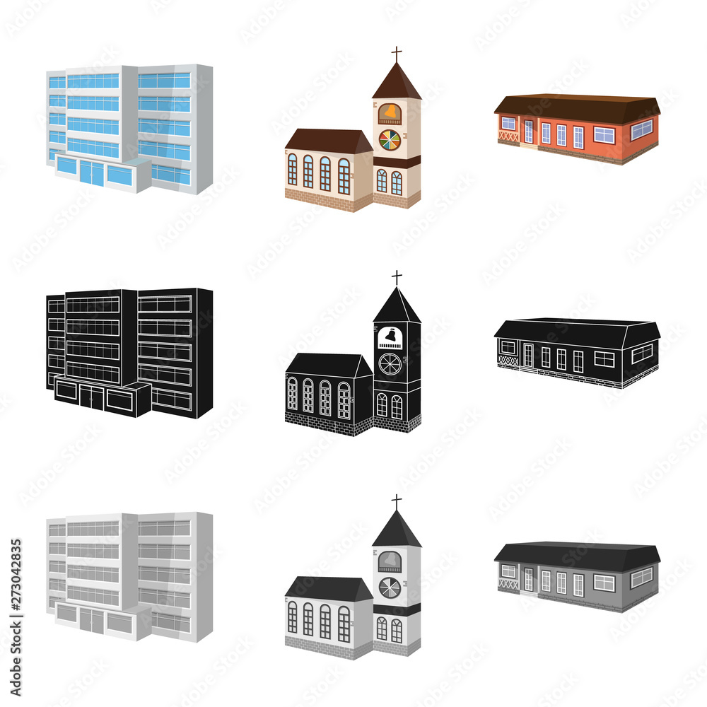 Vector illustration of facade and housing symbol. Collection of facade and infrastructure stock symbol for web.