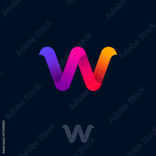 W logo Consist of  Rainbow Ribbon. W origami monogram. Network, Web Icon. Ui Design. 