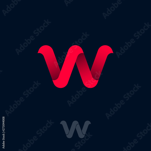 W logo Consist of  Red Ribbon. W origami monogram. Network, Web Icon. Ui Design. 
