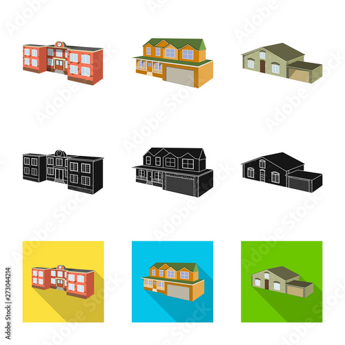 Vector illustration of facade and housing logo. Set of facade and infrastructure stock vector illustration.