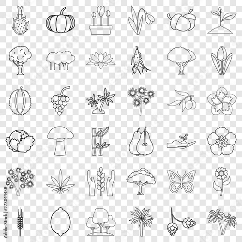 Flora icons set. Outline style of 36 flora vector icons for web for any design