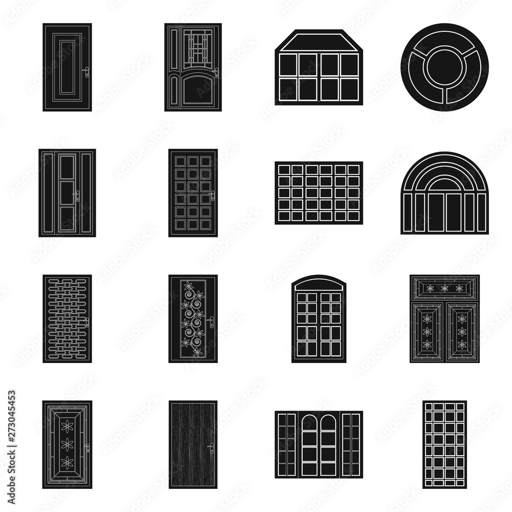 Vector design of door and front logo. Set of door and wooden stock symbol for web. Vector design of door and front logo. Set of door and wooden stock symbol for web.