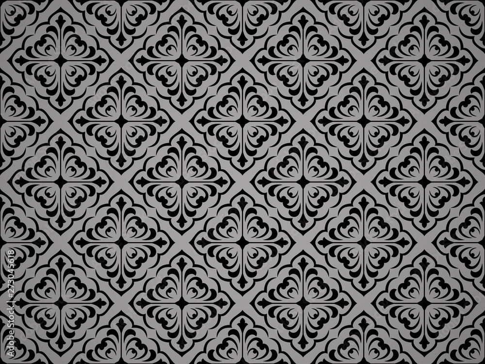 Wallpaper in the style of Baroque. Seamless vector background. Black floral ornament. Graphic pattern for fabric, wallpaper, packaging. Ornate Damask flower ornament Wallpaper in the style of Baroque. Seamless vector background. Black floral ornament. Graphic pattern for fabric, wallpaper, packaging. Ornate Damask flower ornament