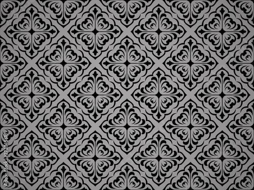 Wallpaper in the style of Baroque. Seamless vector background. Black floral ornament. Graphic pattern for fabric, wallpaper, packaging. Ornate Damask flower ornament