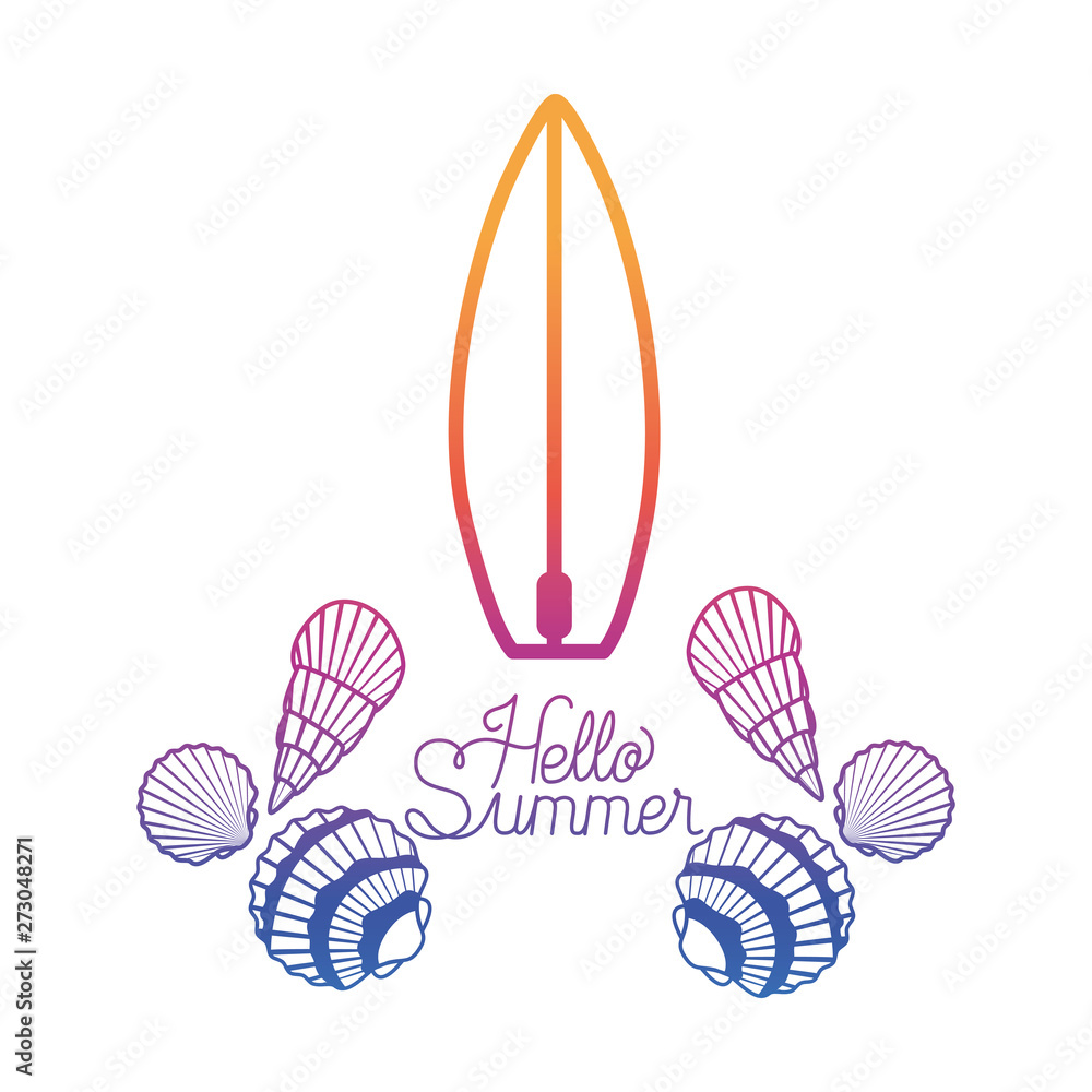 hello summer label with colorful image