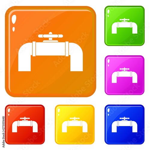 Industrial pipe valve icons set collection vector 6 color isolated on white background