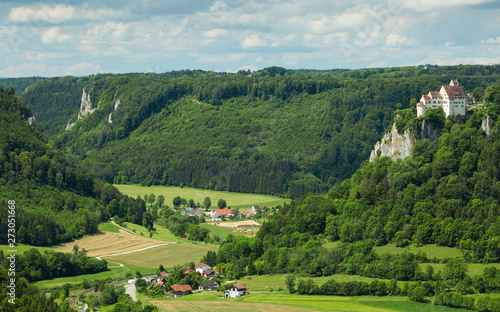 Wildromantisches Oberes Donautal mit Ausblick auf Schloss Werenwag photo