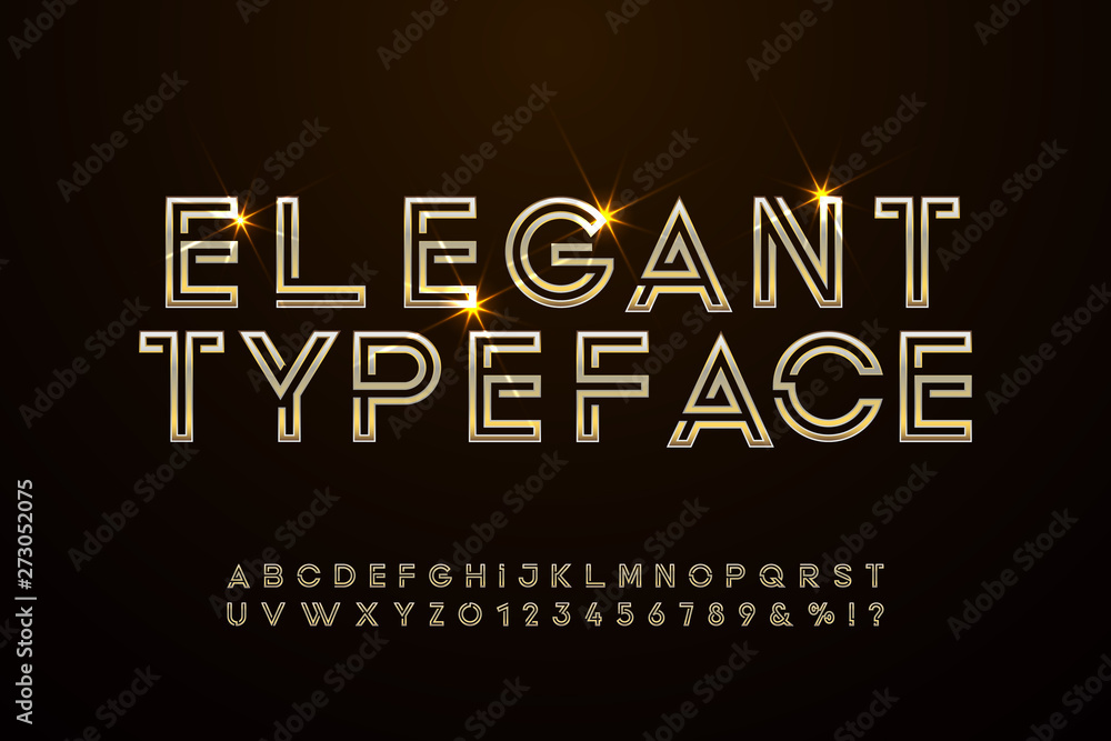 Elegant golden font and alphabet in Art deco style. Elegant golden font and alphabet in Art deco style.