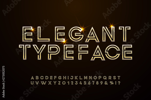 Elegant golden font and alphabet in Art deco style.