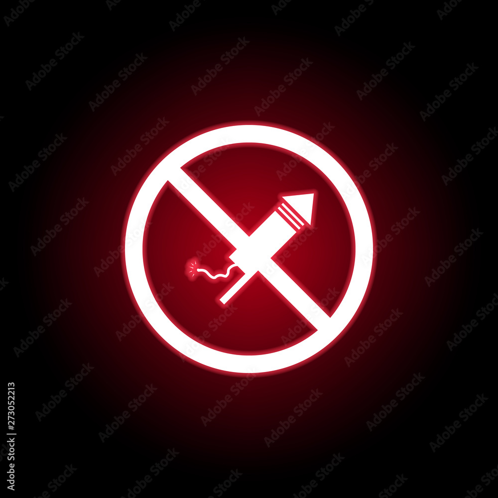 Forbidden fireworks icon in red neon style. can be used for web, logo, mobile app, UI, UX Forbidden fireworks icon in red neon style. can be used for web, logo, mobile app, UI, UX