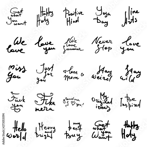 Set of vector hand draw lettering. Ink draw illustration for postcard  greeting card and banner