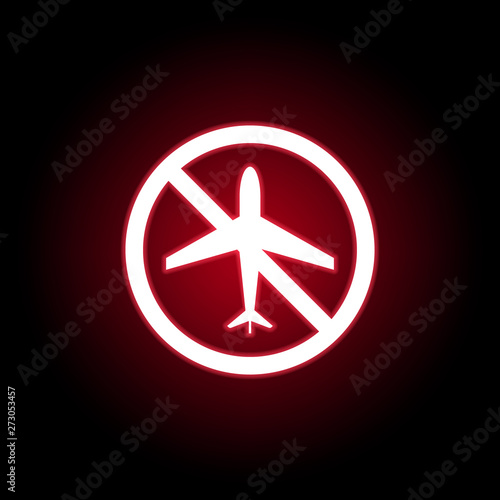 Forbidden plane, flight icon in red neon style. can be used for web, logo, mobile app, UI, UX