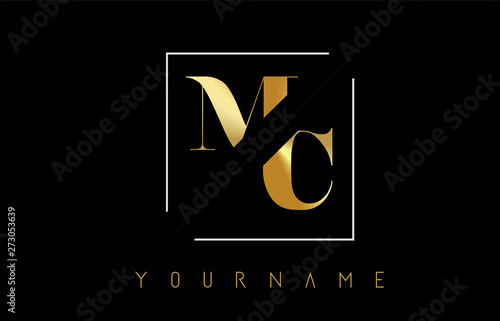 MC Golden Letter Logo with Cutted and Intersected Design