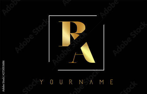 RA Golden Letter Logo with Cutted and Intersected Design