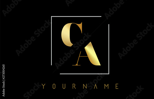 CA Golden Letter Logo with Cutted and Intersected Design