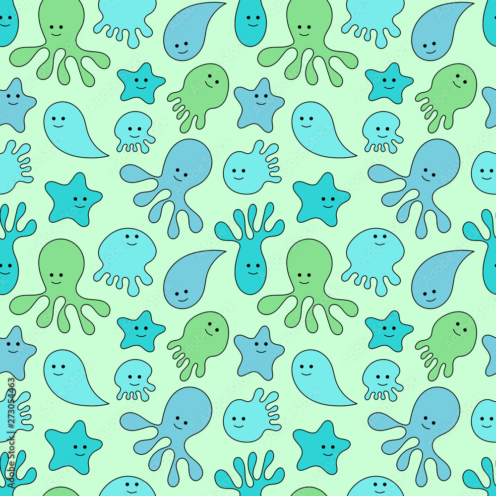 Sea life. Doodle seamless pattern. Vector illustration. Sea life. Doodle seamless pattern. Vector illustration.