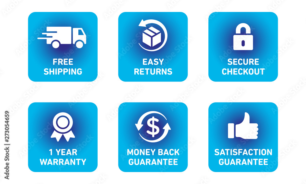 Fototapeta premium E-commerce security badges risk-free shopping icons set