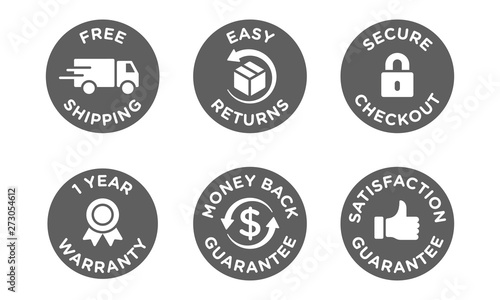 E-commerce security badges risk-free shopping icons set