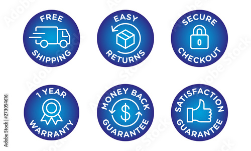 E-commerce security badges risk-free shopping icons set