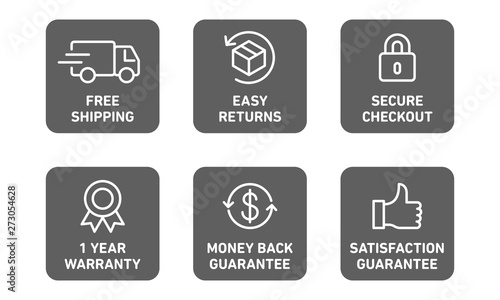 E-commerce security badges risk-free shopping icons set