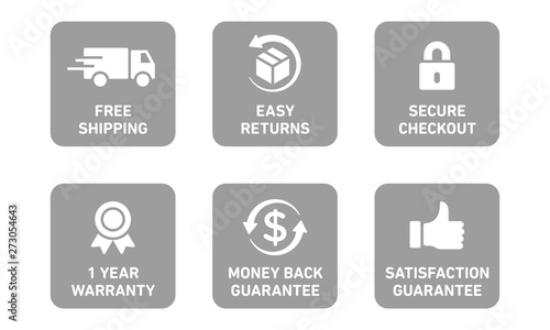 E-commerce security badges risk-free shopping icons set
