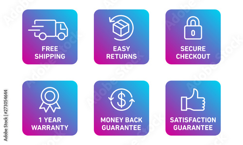 E-commerce security badges risk-free shopping icons set