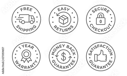E-commerce security badges risk-free shopping icons set