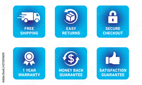 E-commerce security badges risk-free shopping icons set