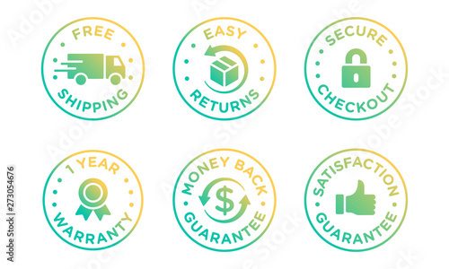 E-commerce security badges risk-free shopping icons set
