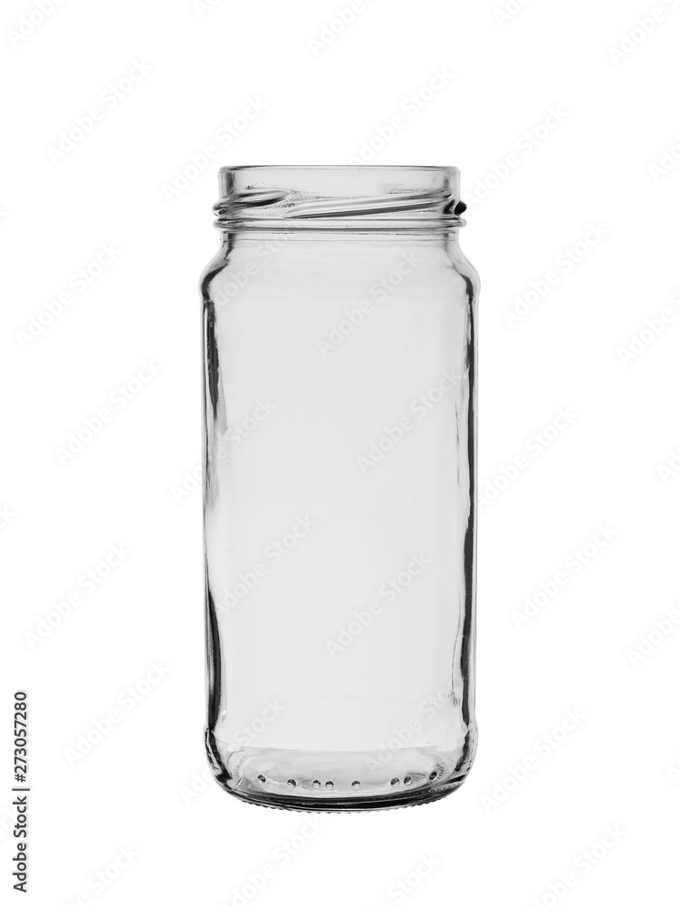 empty open glass jar on a white background empty open glass jar on a white background