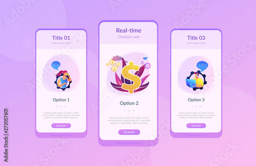 Customer has conversation on smartphone with assistant in real-time. Conversational sales, conversational marketing, real-time chatbot sale concept. Mobile UI UX GUI template, app interface wireframe